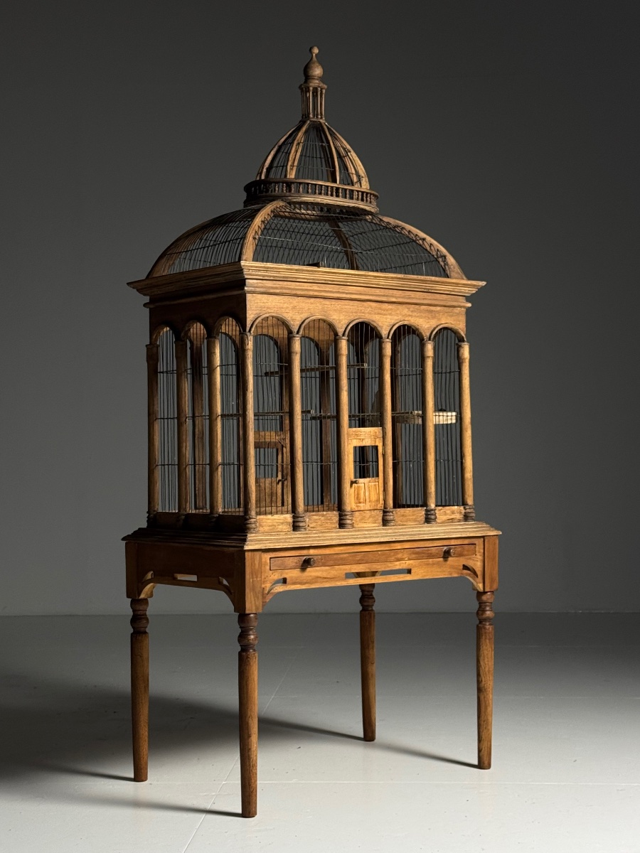 Cage à oiseaux vintage en teck-photo-3