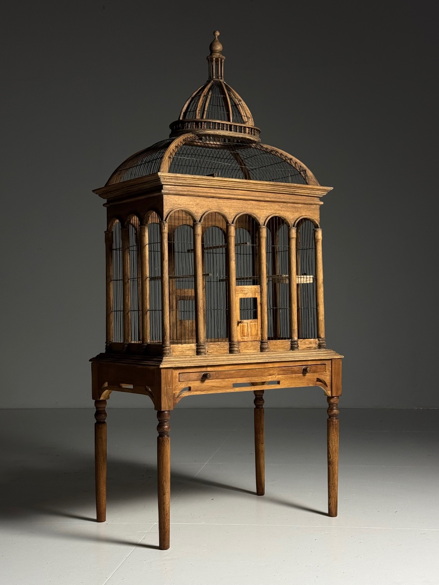 Cage à oiseaux vintage en teck
