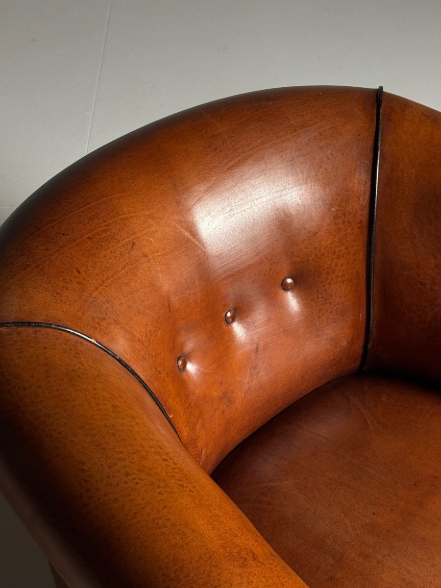 Lot de 2 fauteuils club en cuir de mouton néerlandais-photo-3