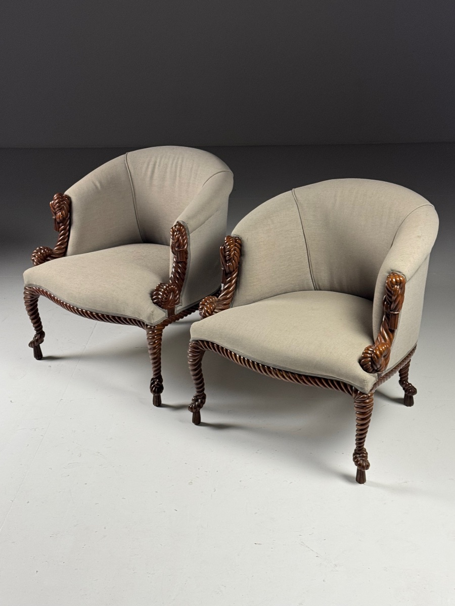 Set Of 2 Napoleon III-style Rope-upholstered Armchairs-photo-2