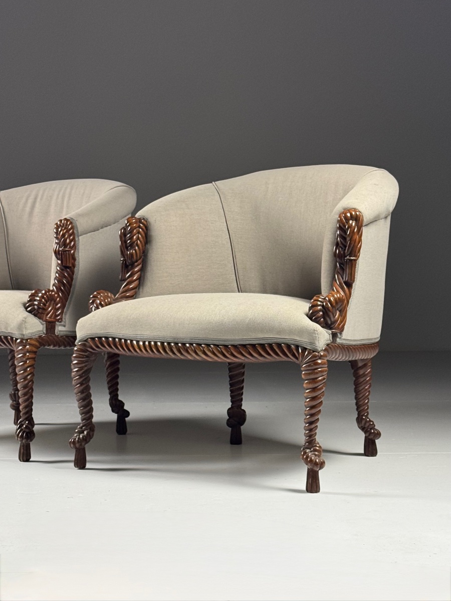 Set Of 2 Napoleon III-style Rope-upholstered Armchairs-photo-3