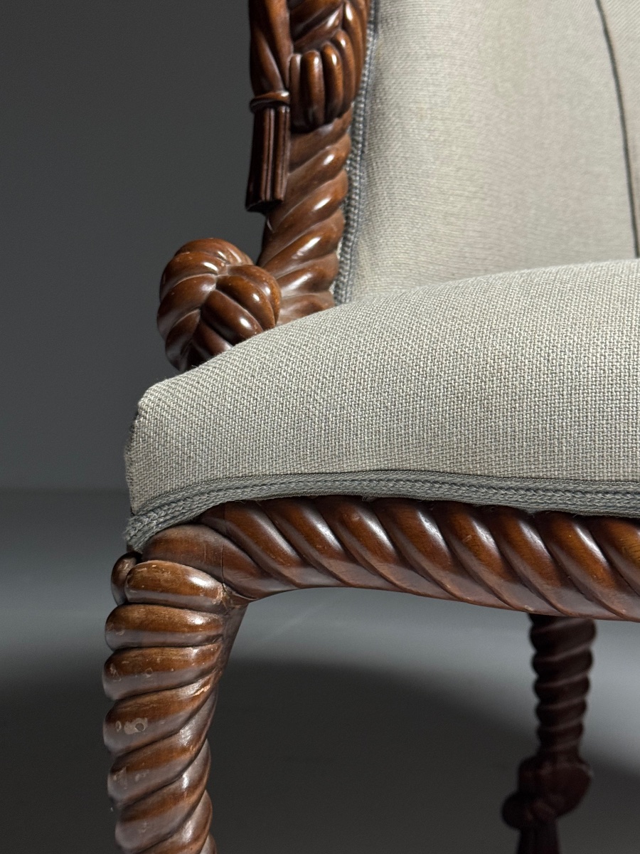 Set Of 2 Napoleon III-style Rope-upholstered Armchairs-photo-1