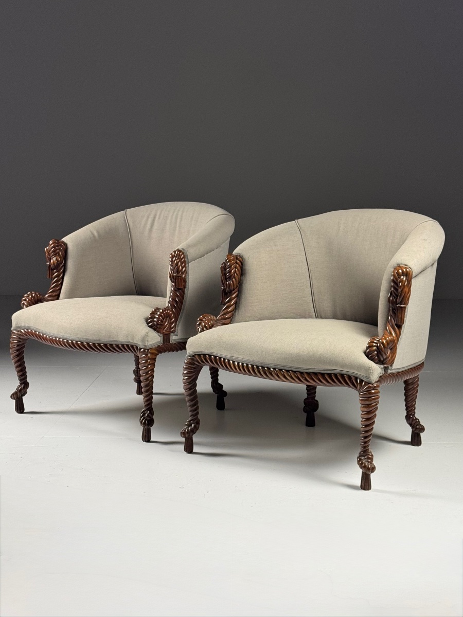 Set Of 2 Napoleon III-style Rope-upholstered Armchairs