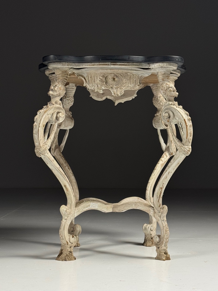 Handcrafted French Side Table With A Belgian Marble Top
