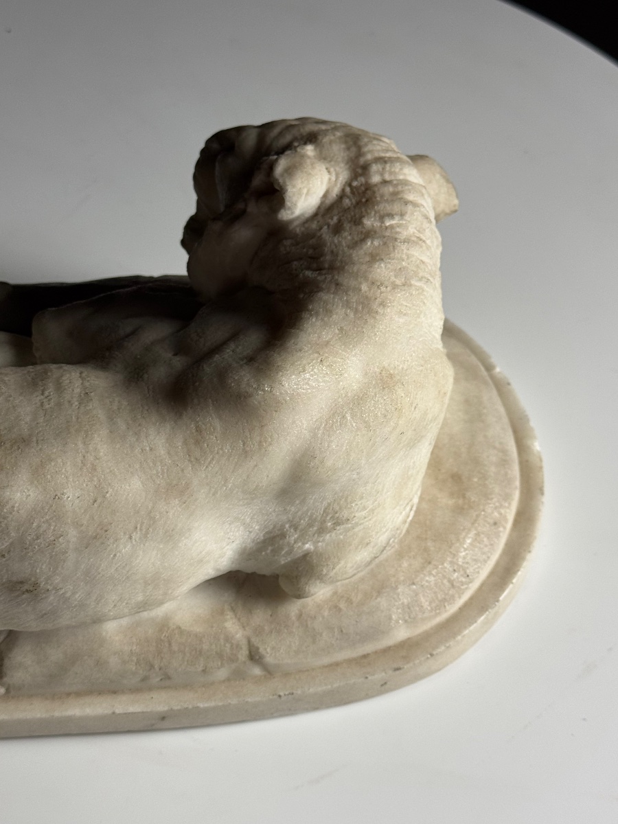 Statue en marbre moulé représentant un lion couché -photo-6