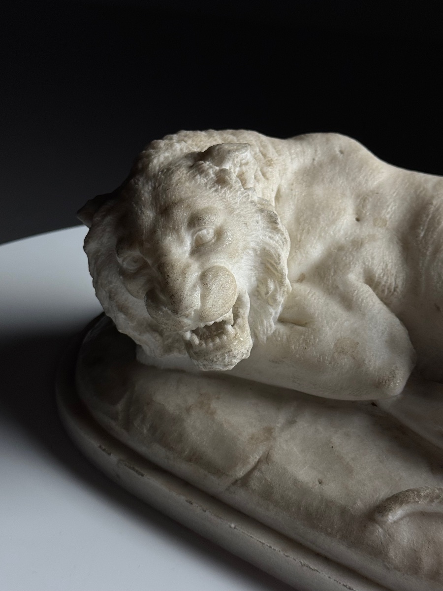 Statue en marbre moulé représentant un lion couché -photo-7