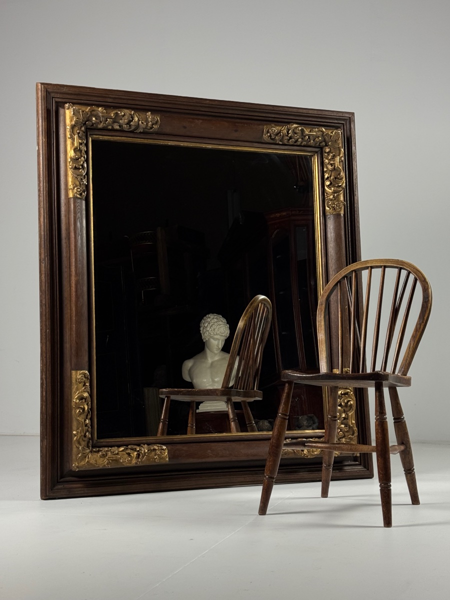 Grand miroir italien en chêne, XIXe siècle-photo-2