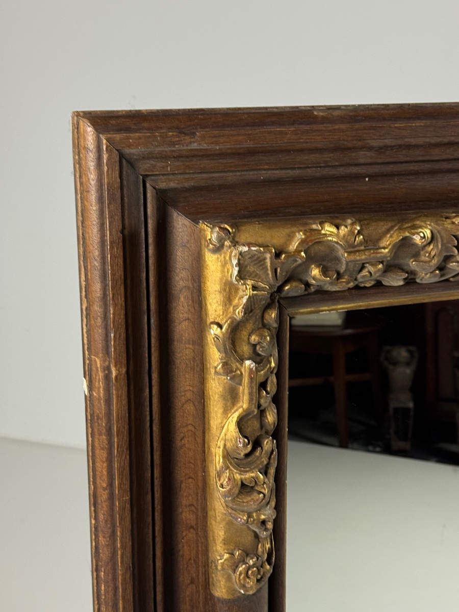 Grand miroir italien en chêne, XIXe siècle-photo-3