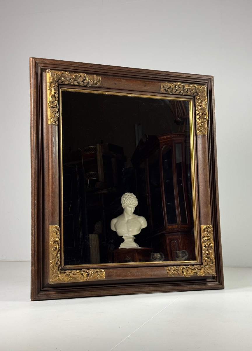 Grand miroir italien en chêne, XIXe siècle