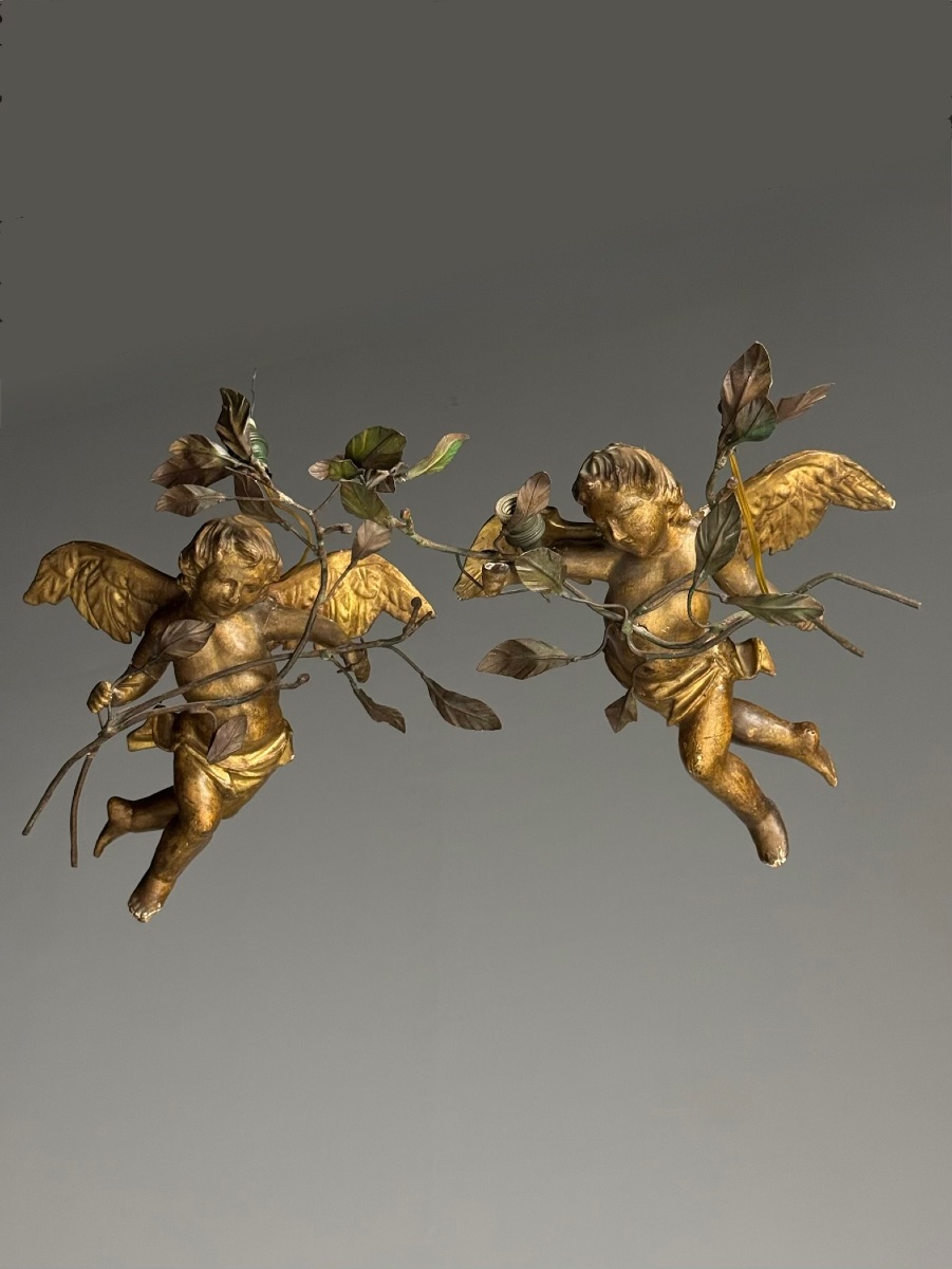 Lot de 2 lampes Chérubins dorées