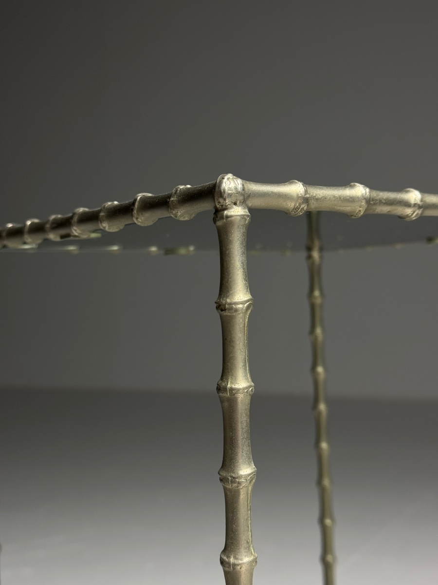 Table d'appoint en métal imitation bambou -photo-2