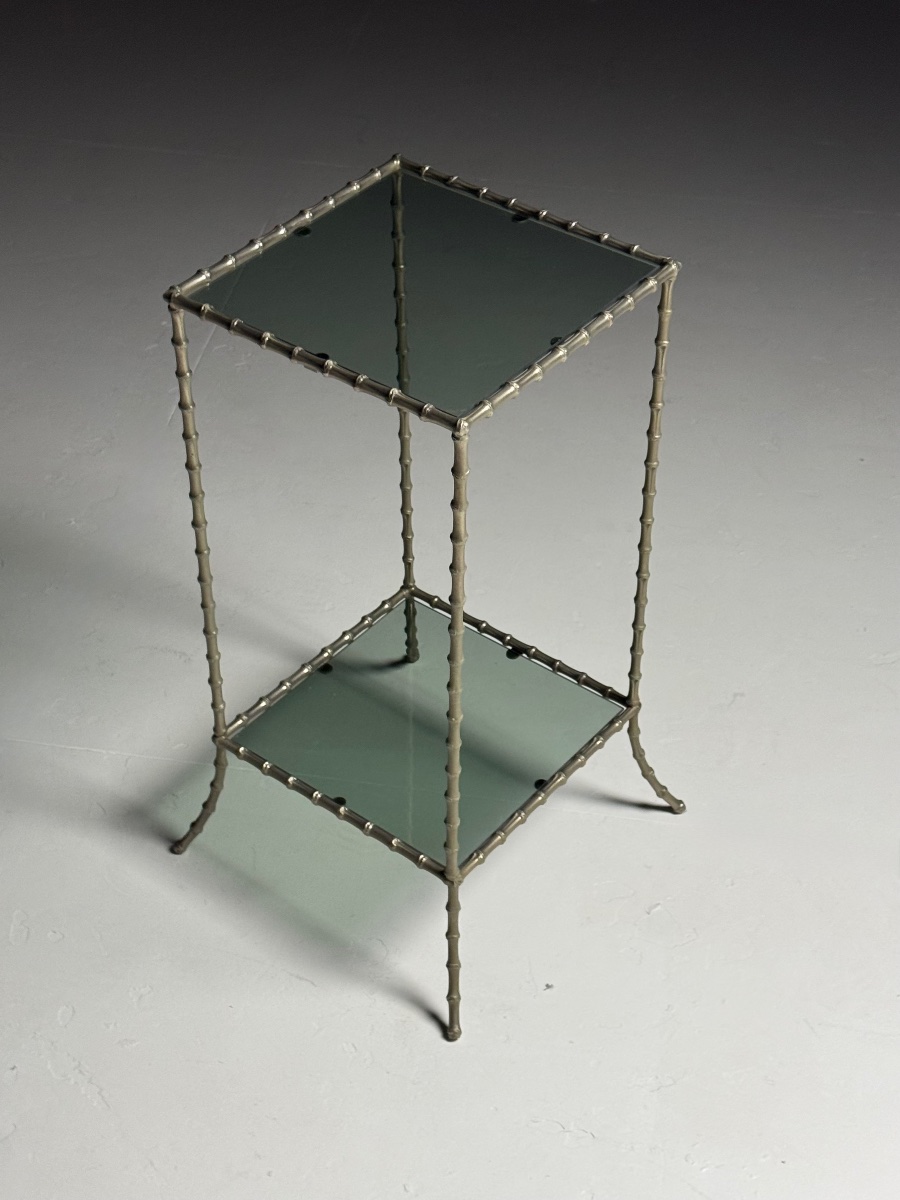 Table d'appoint en métal imitation bambou -photo-3