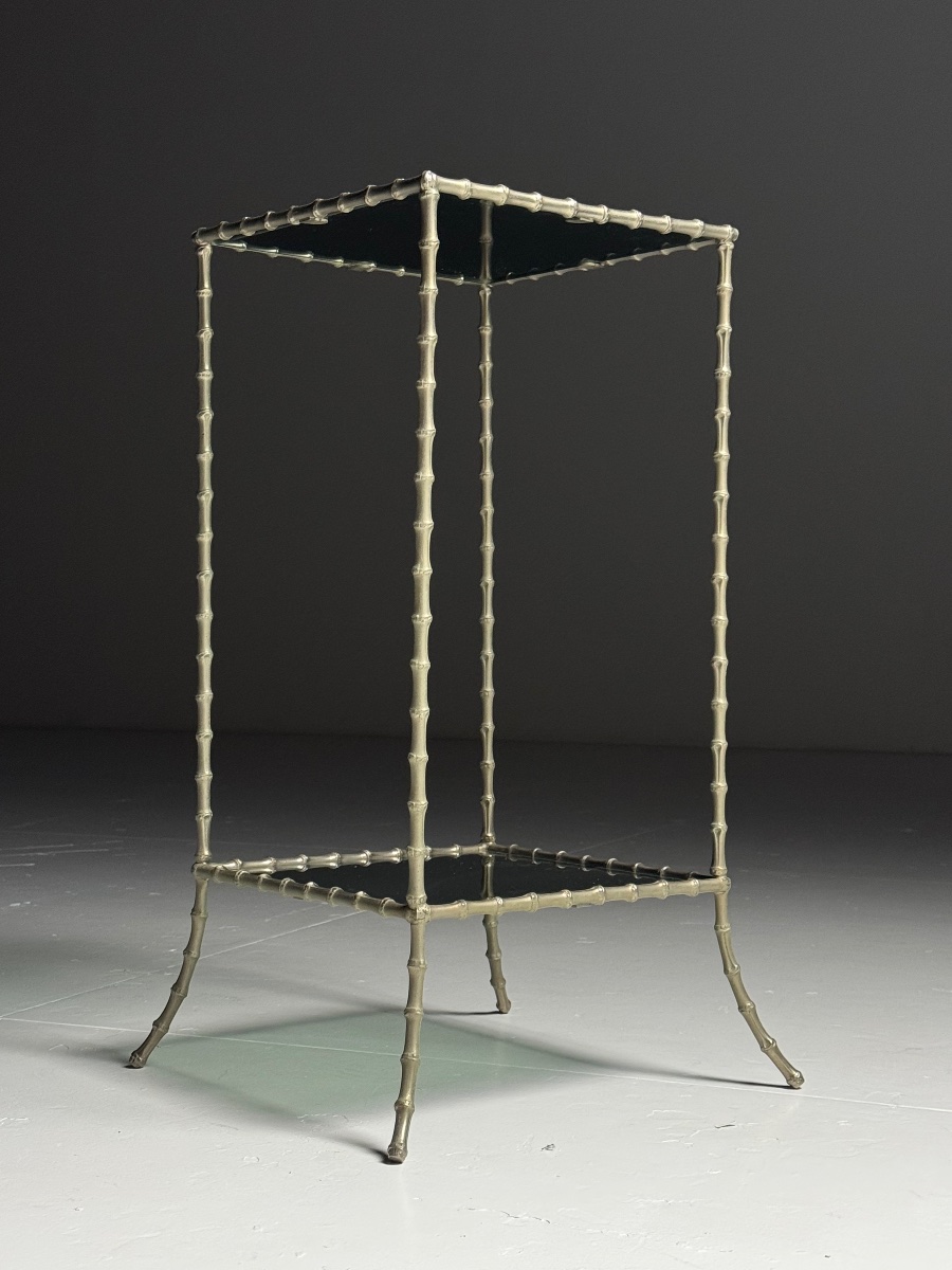 Table d'appoint en métal imitation bambou -photo-1