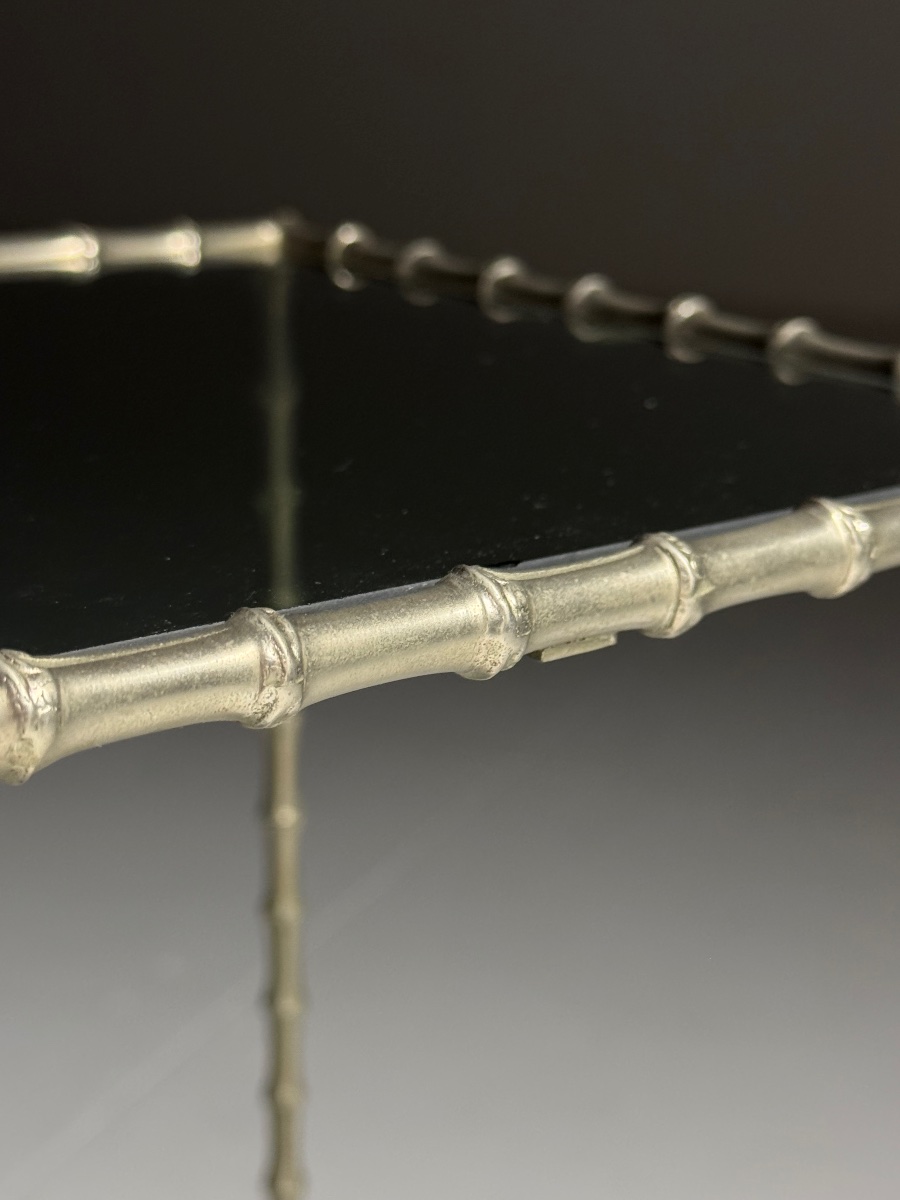 Table d'appoint en métal imitation bambou -photo-2