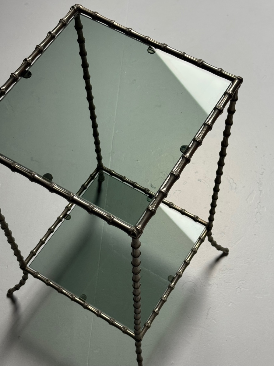 Table d'appoint en métal imitation bambou -photo-3