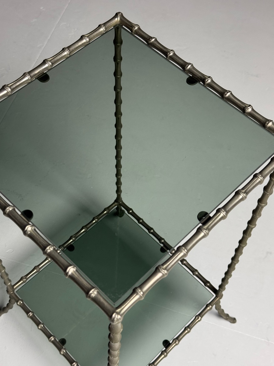 Table d'appoint en métal imitation bambou -photo-4