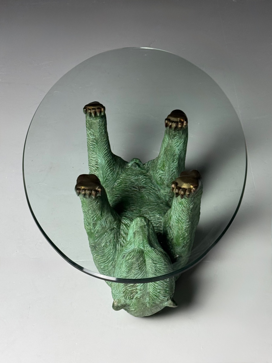Vintage Brass Coffee Table Shaped Like A Bear -photo-3