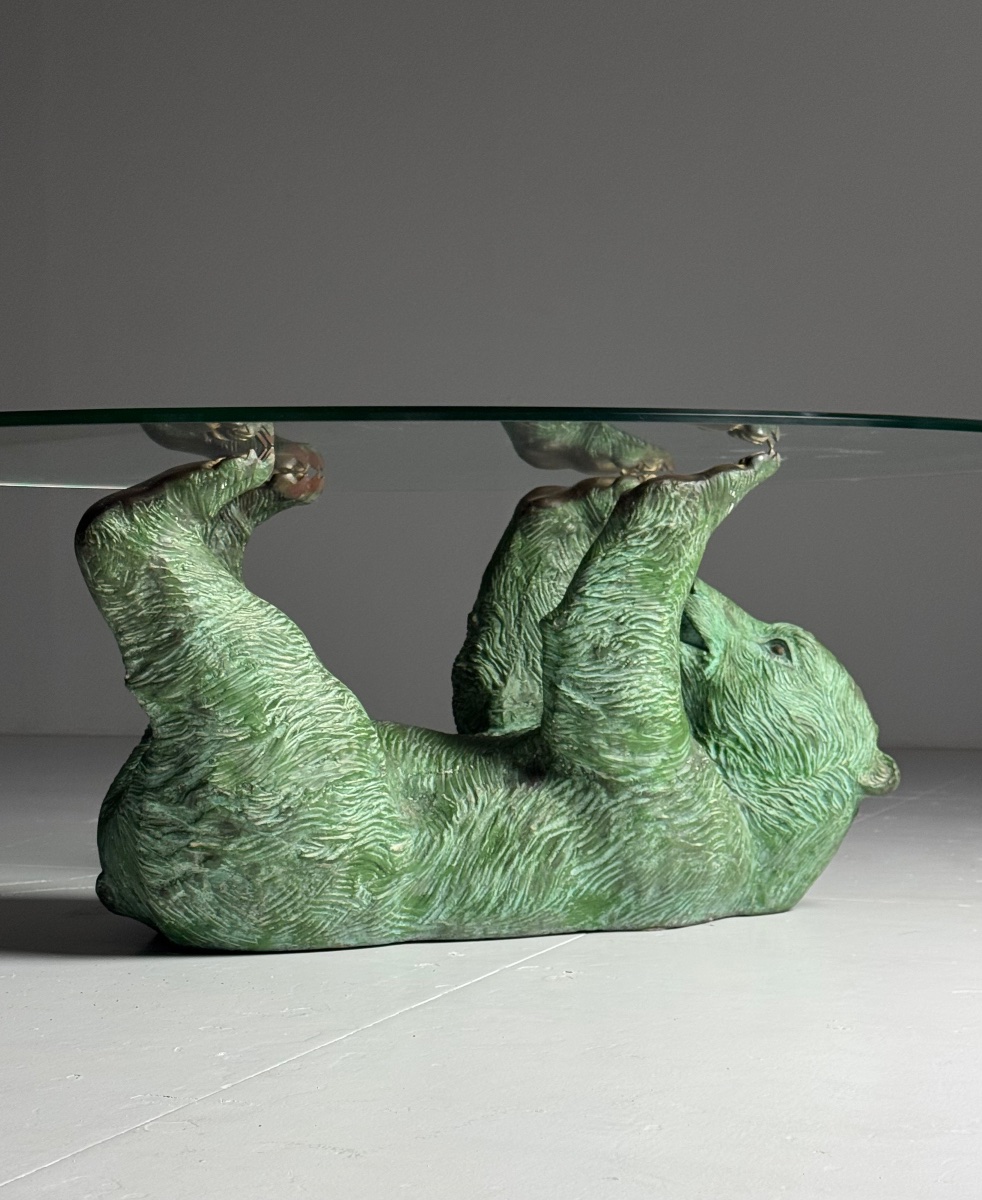 Vintage Brass Coffee Table Shaped Like A Bear -photo-4