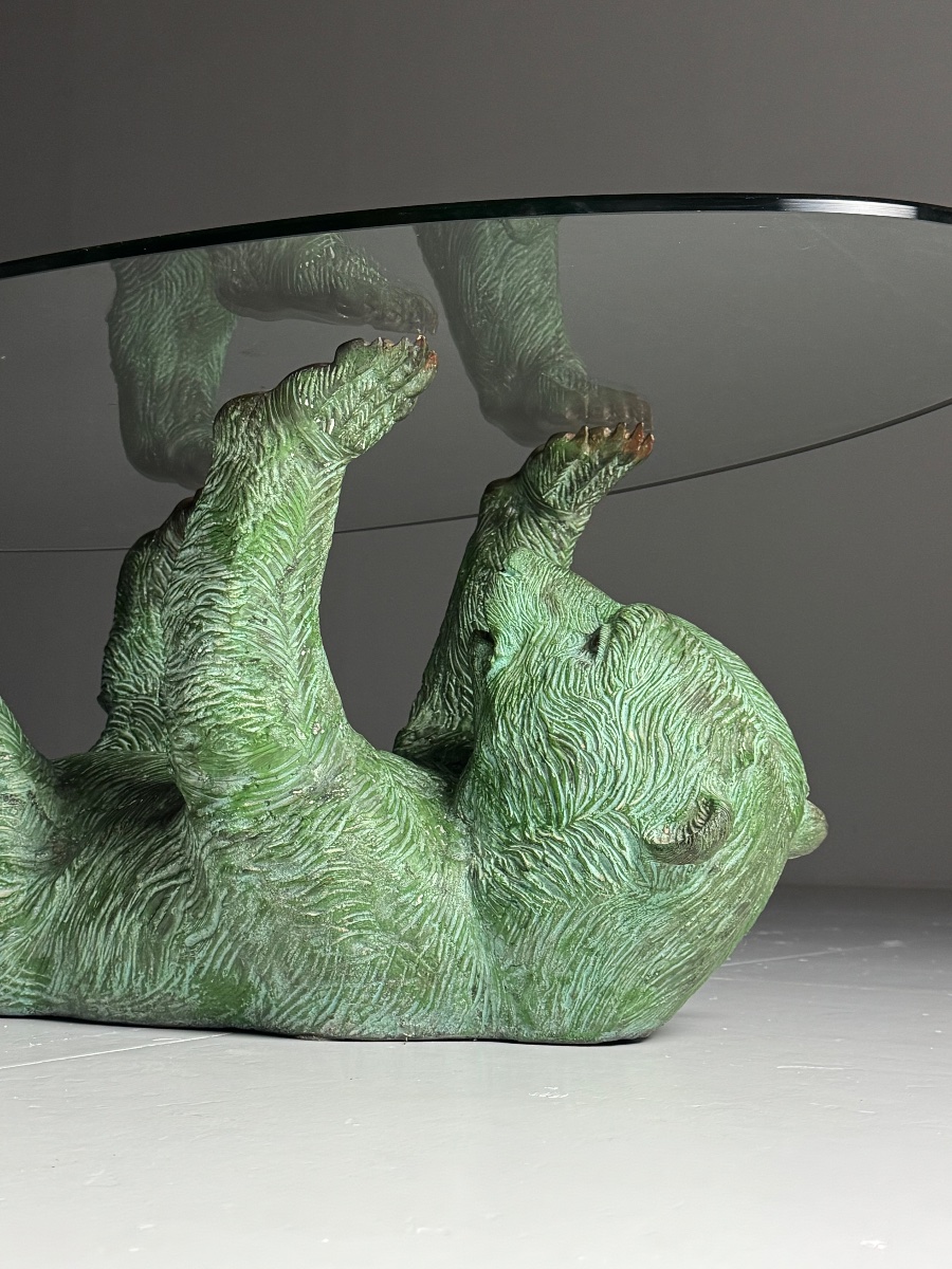 Vintage Brass Coffee Table Shaped Like A Bear -photo-3