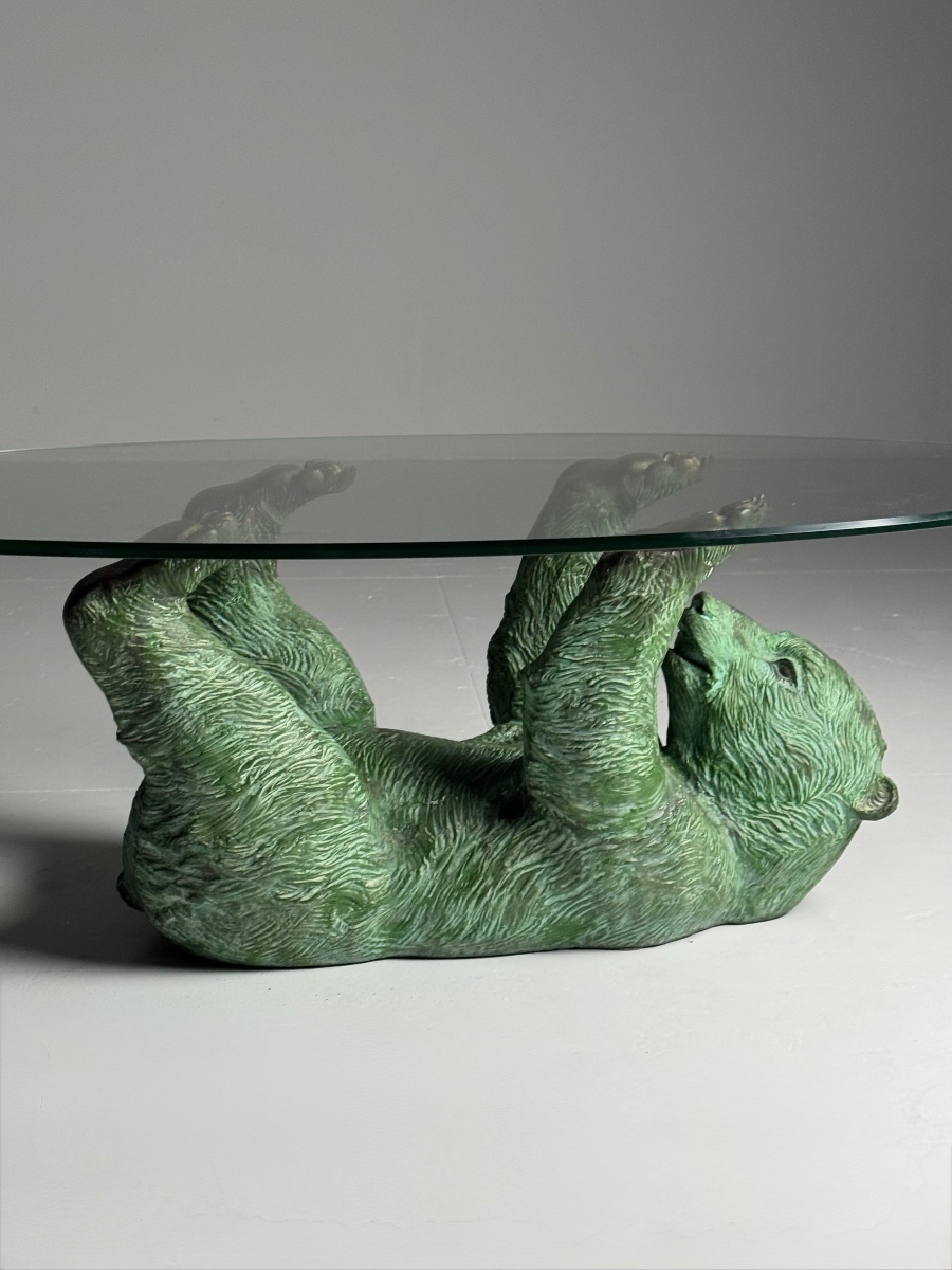 Vintage Brass Coffee Table Shaped Like A Bear 