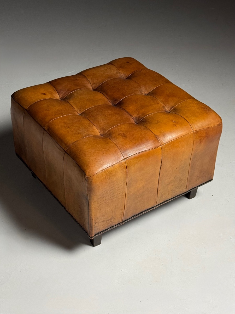 Pouf classique en cuir de mouton-photo-4