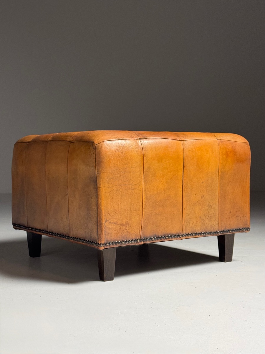 Pouf classique en cuir de mouton-photo-2