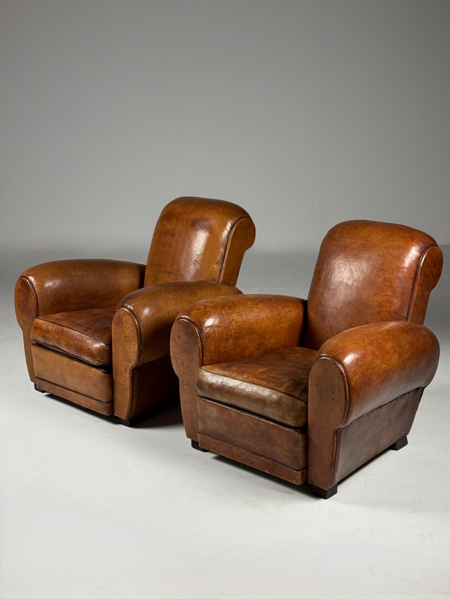 Paire de fauteuils club français, 1930-1940-photo-1