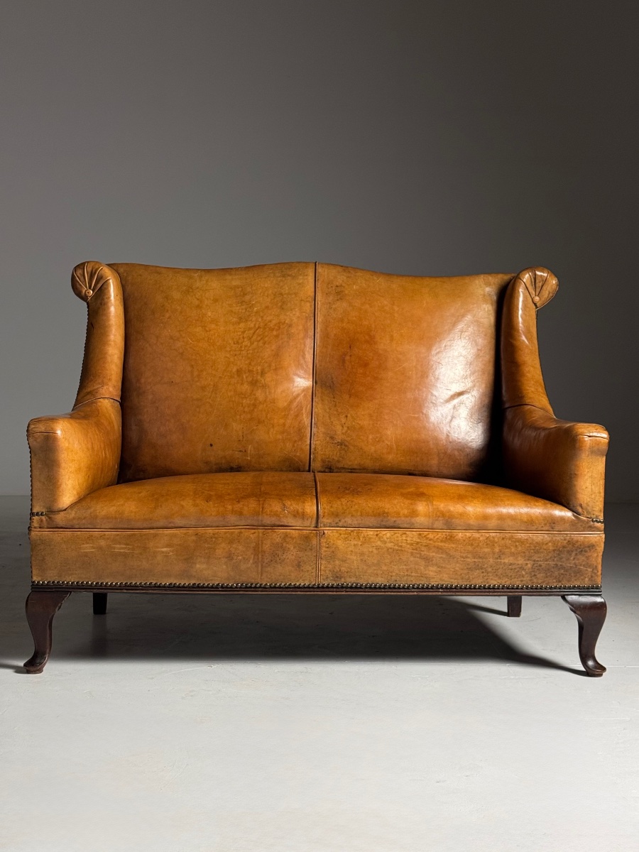 Small Sheepskin Leather Bench, Mid-20th Century-photo-2