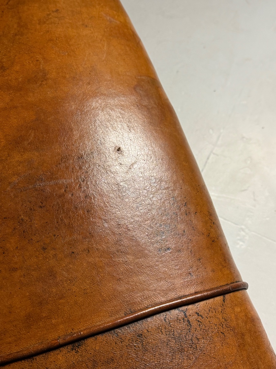Small Sheepskin Leather Bench, Mid-20th Century-photo-4