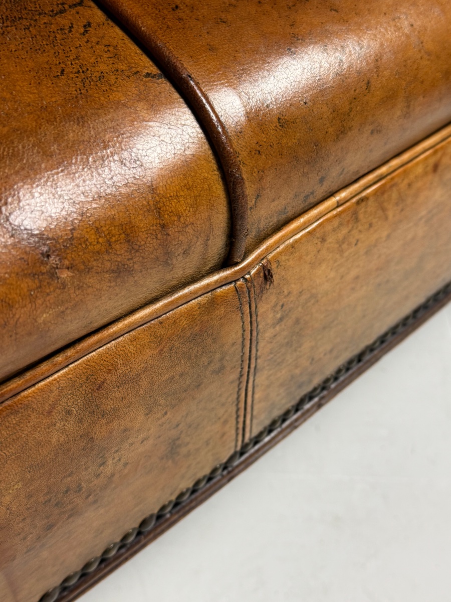 Small Sheepskin Leather Bench, Mid-20th Century-photo-1