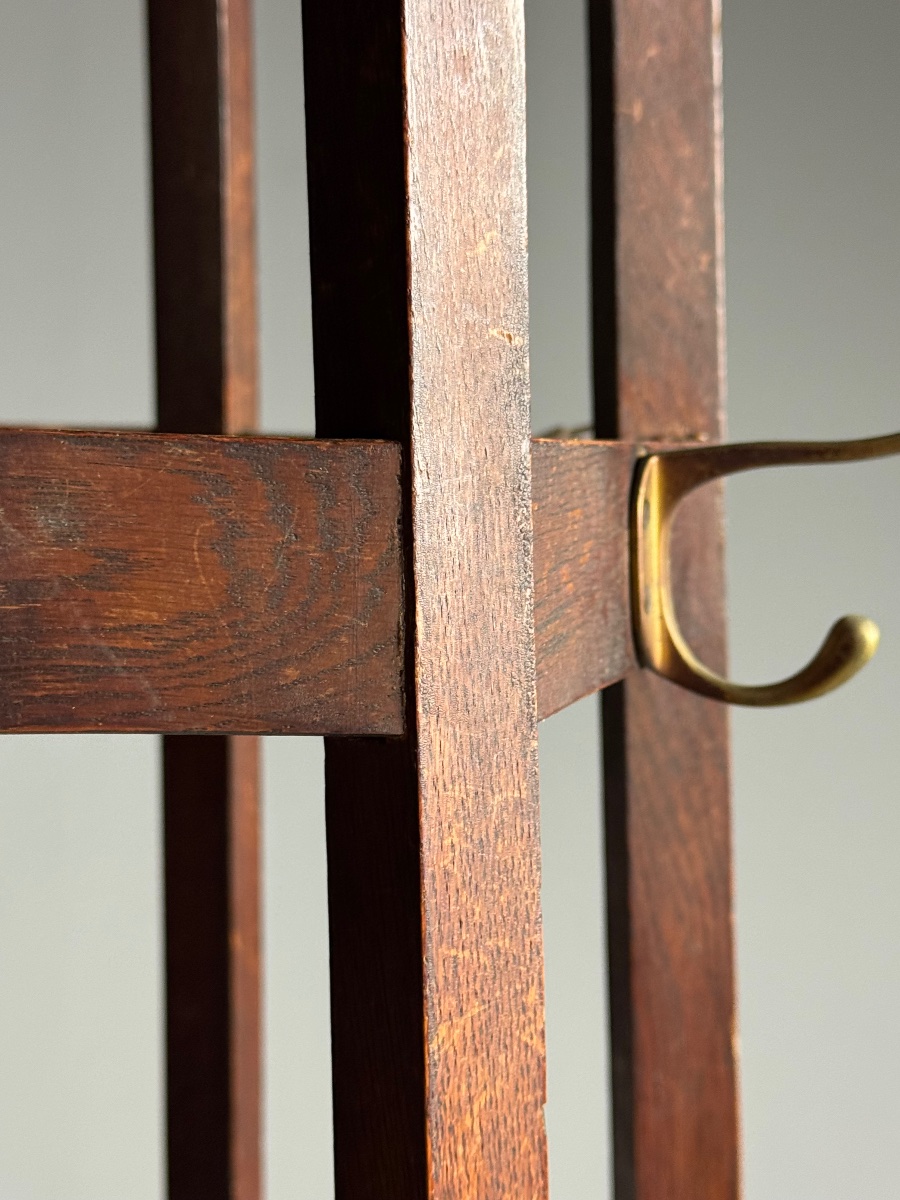 Arts & Crafts Oak Coat Rack-photo-4