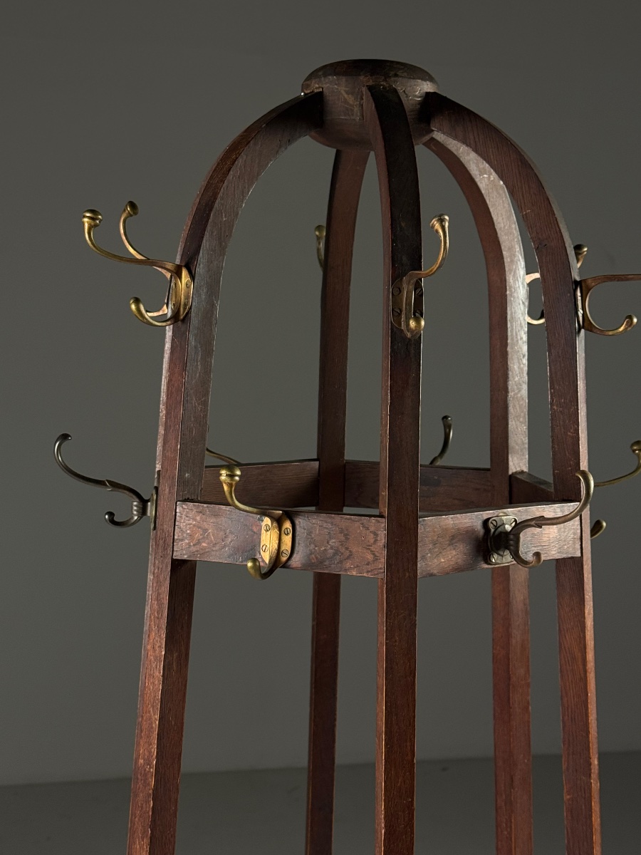 Arts & Crafts Oak Coat Rack-photo-5