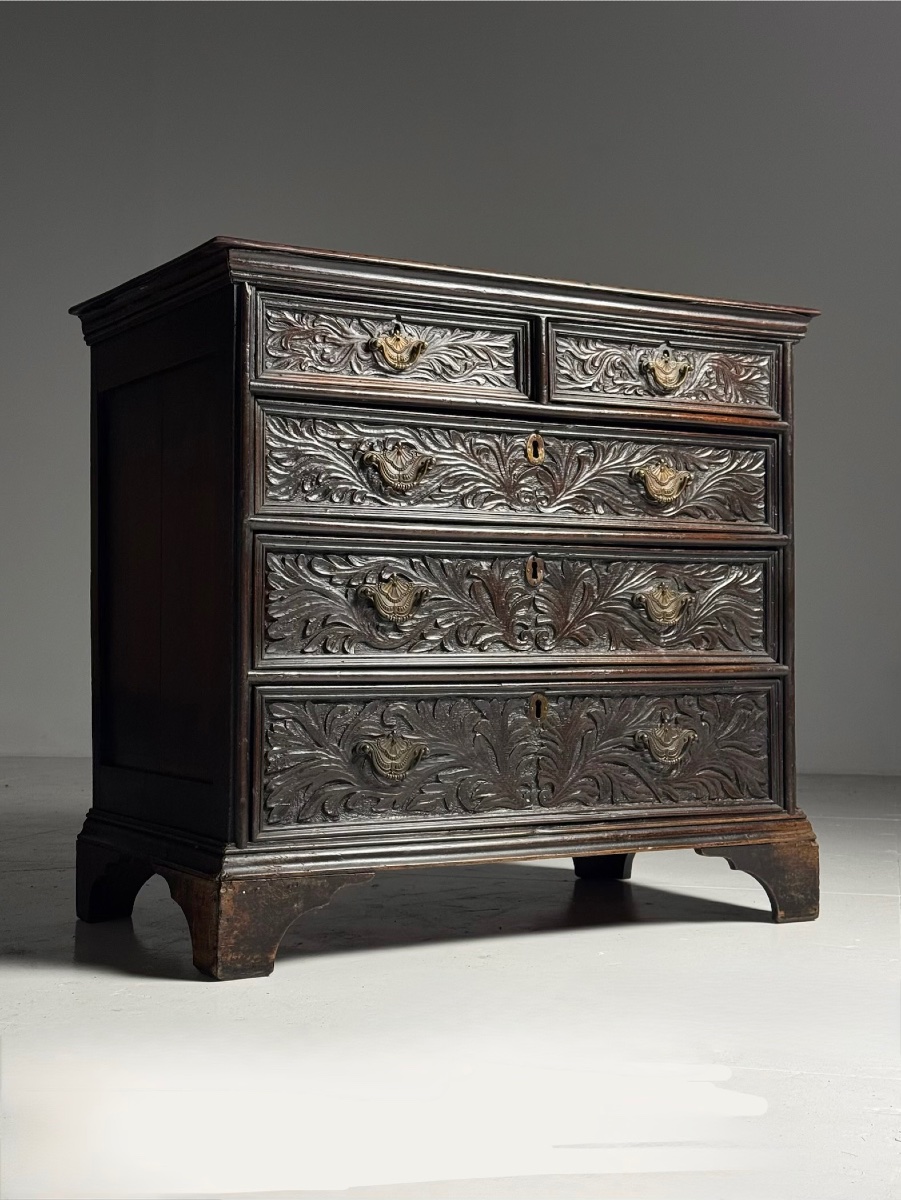 Richly Carved English Chest Of Drawers, 19th Century