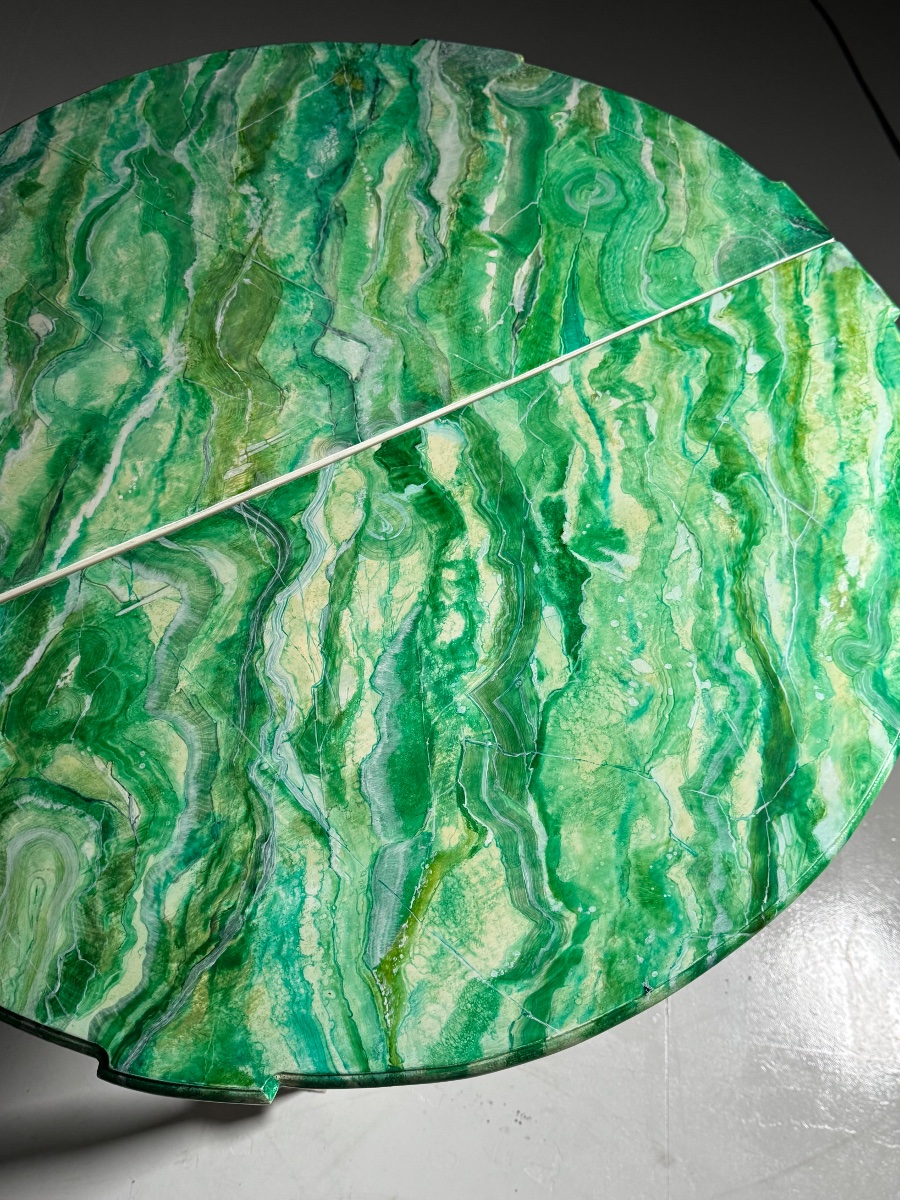 Lot de 2 consoles de style Louis XVI avec plateau en faux malachite-photo-5