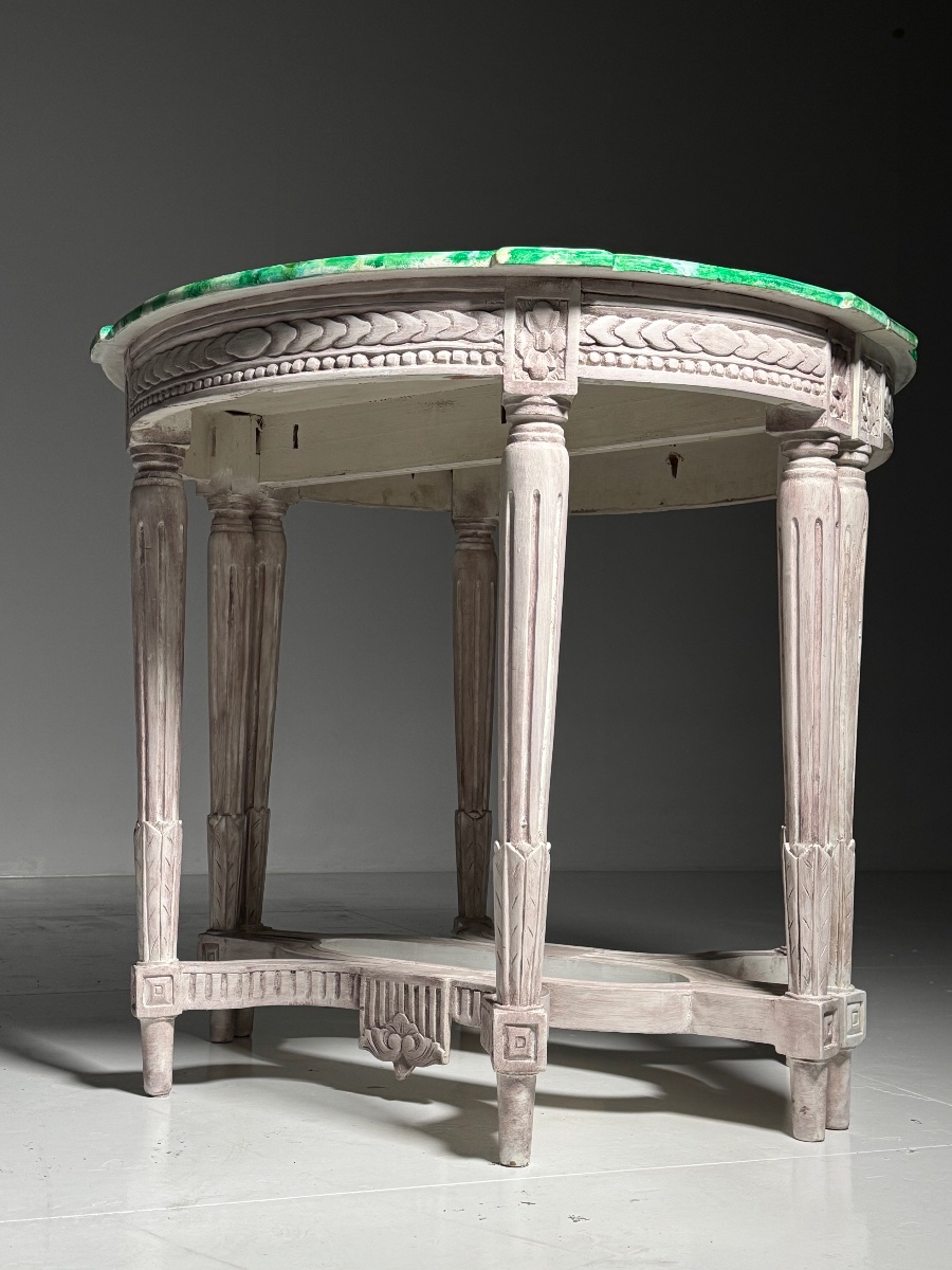 Lot de 2 consoles de style Louis XVI avec plateau en faux malachite-photo-6