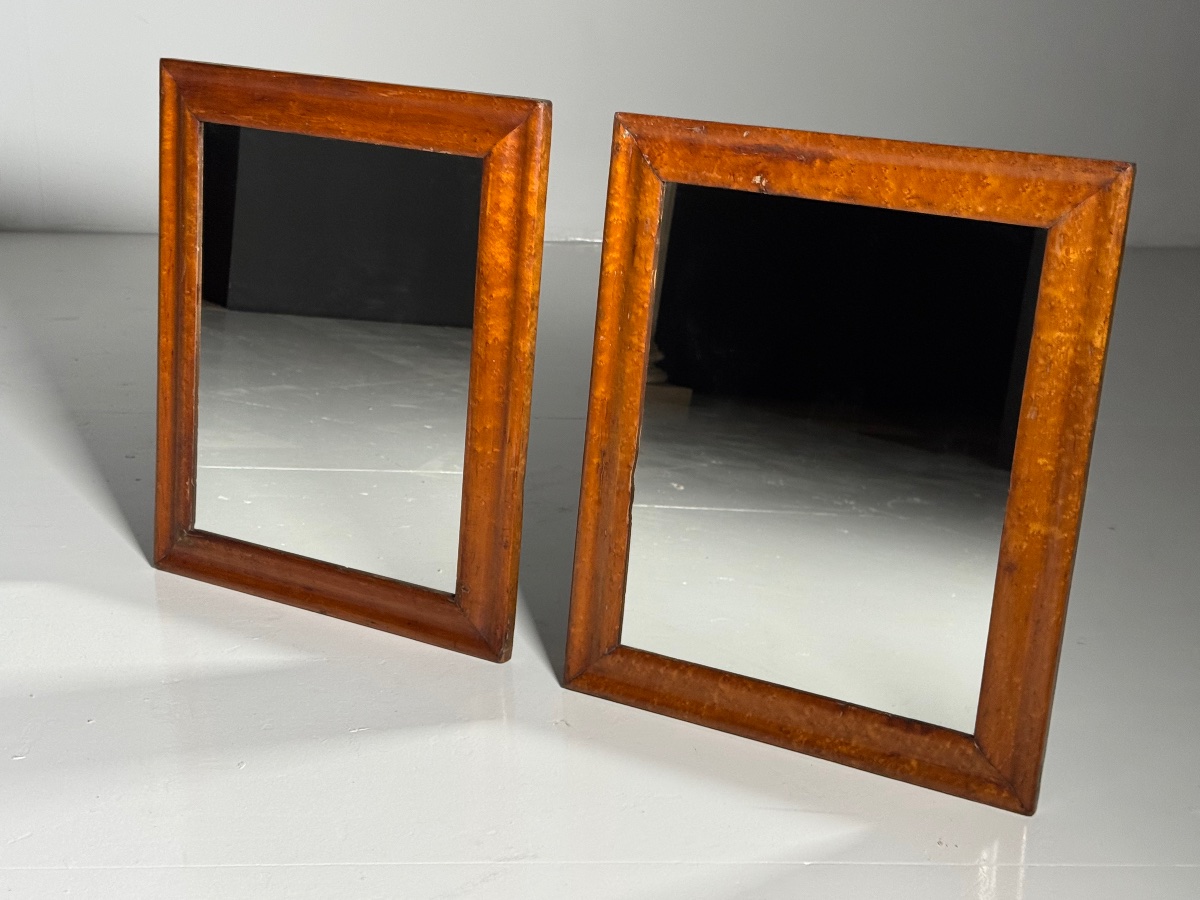 Set Of 2 Antique Rootwood Mirrors