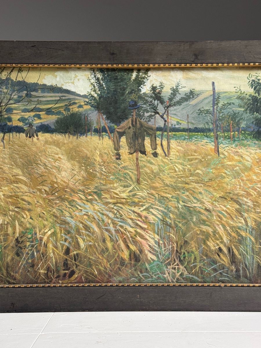 Champ de céréales avec des épouvantails dessinés à la craie-photo-6