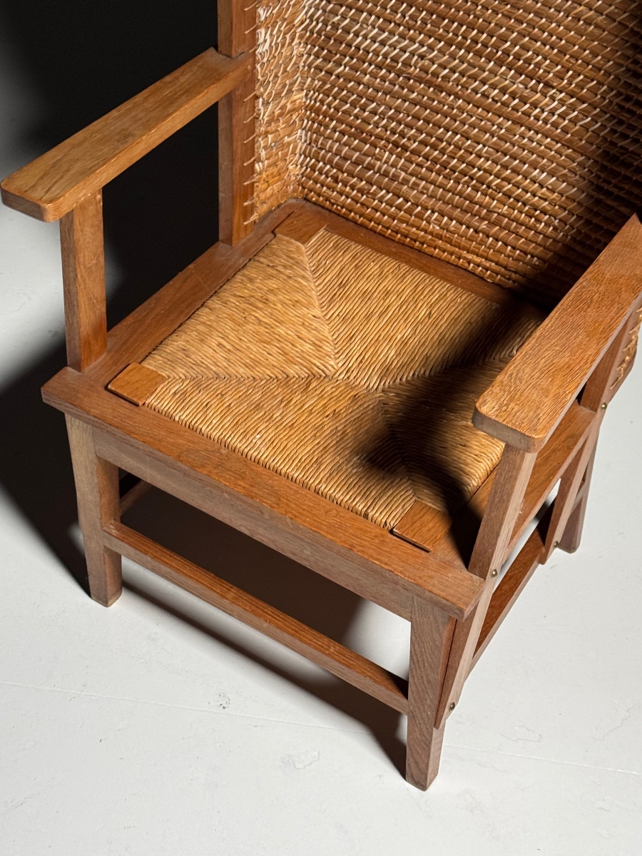 Fauteuil anglais à accoudoirs avec dossier tressé-photo-4