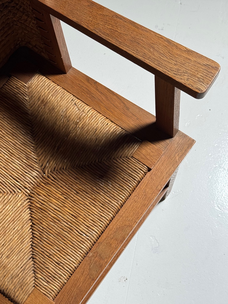 Fauteuil anglais à accoudoirs avec dossier tressé-photo-3