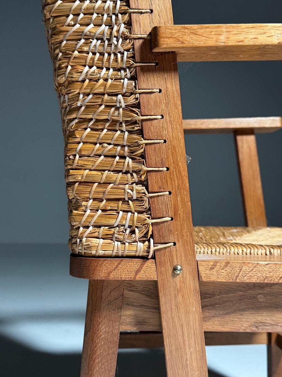 Fauteuil anglais à accoudoirs avec dossier tressé-photo-5