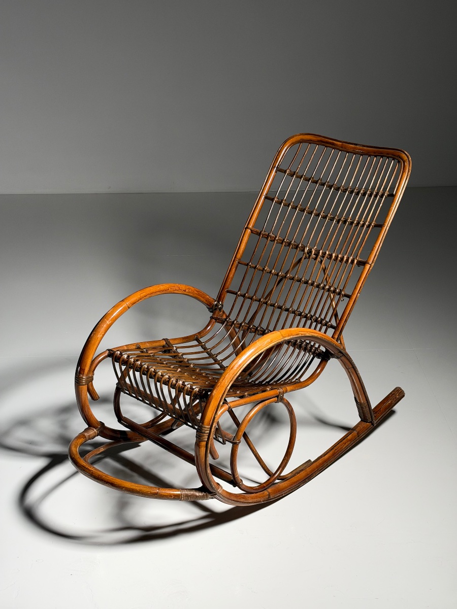 Fauteuil à bascule vintage en rotin-photo-2