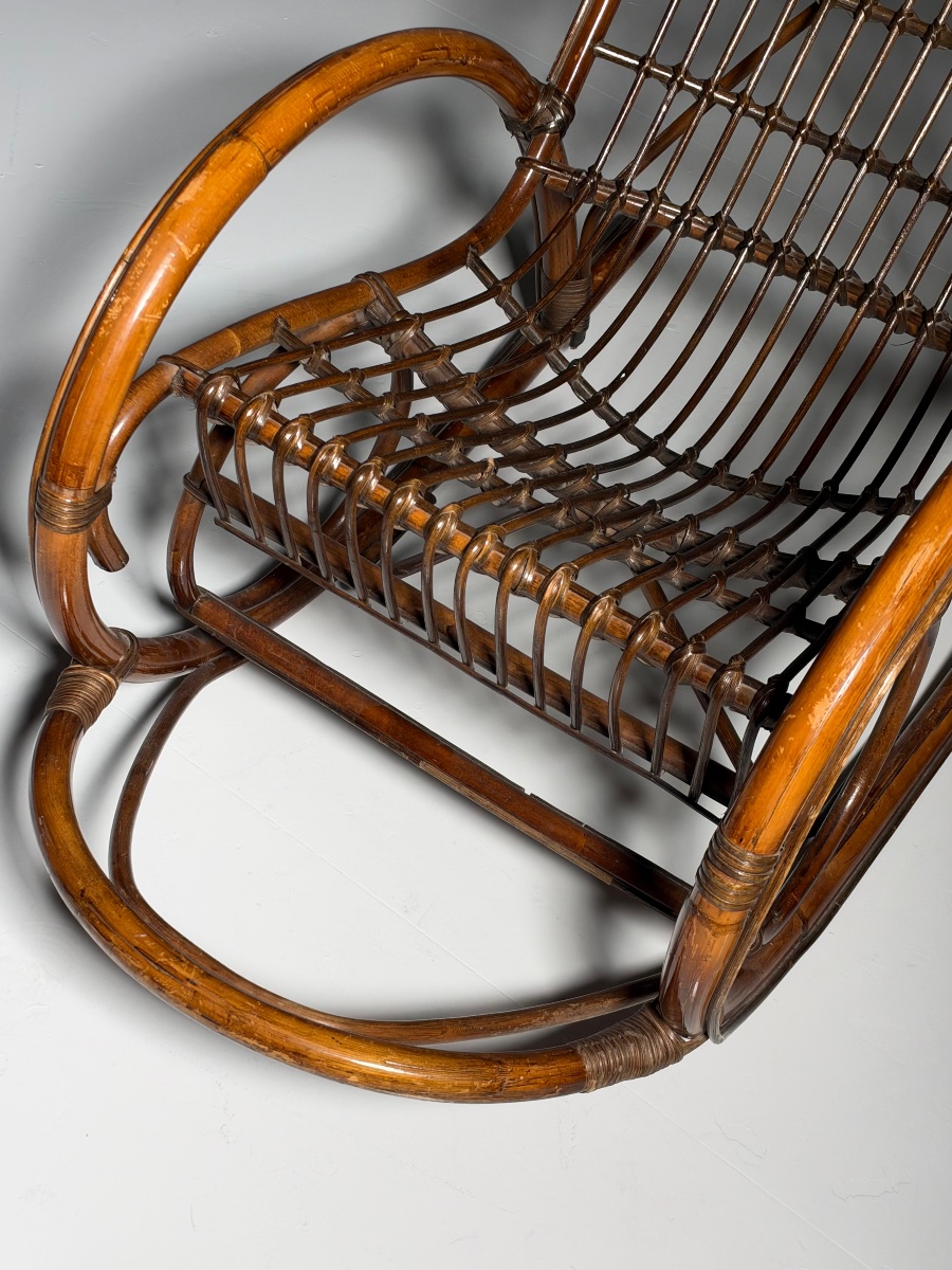 Fauteuil à bascule vintage en rotin-photo-3