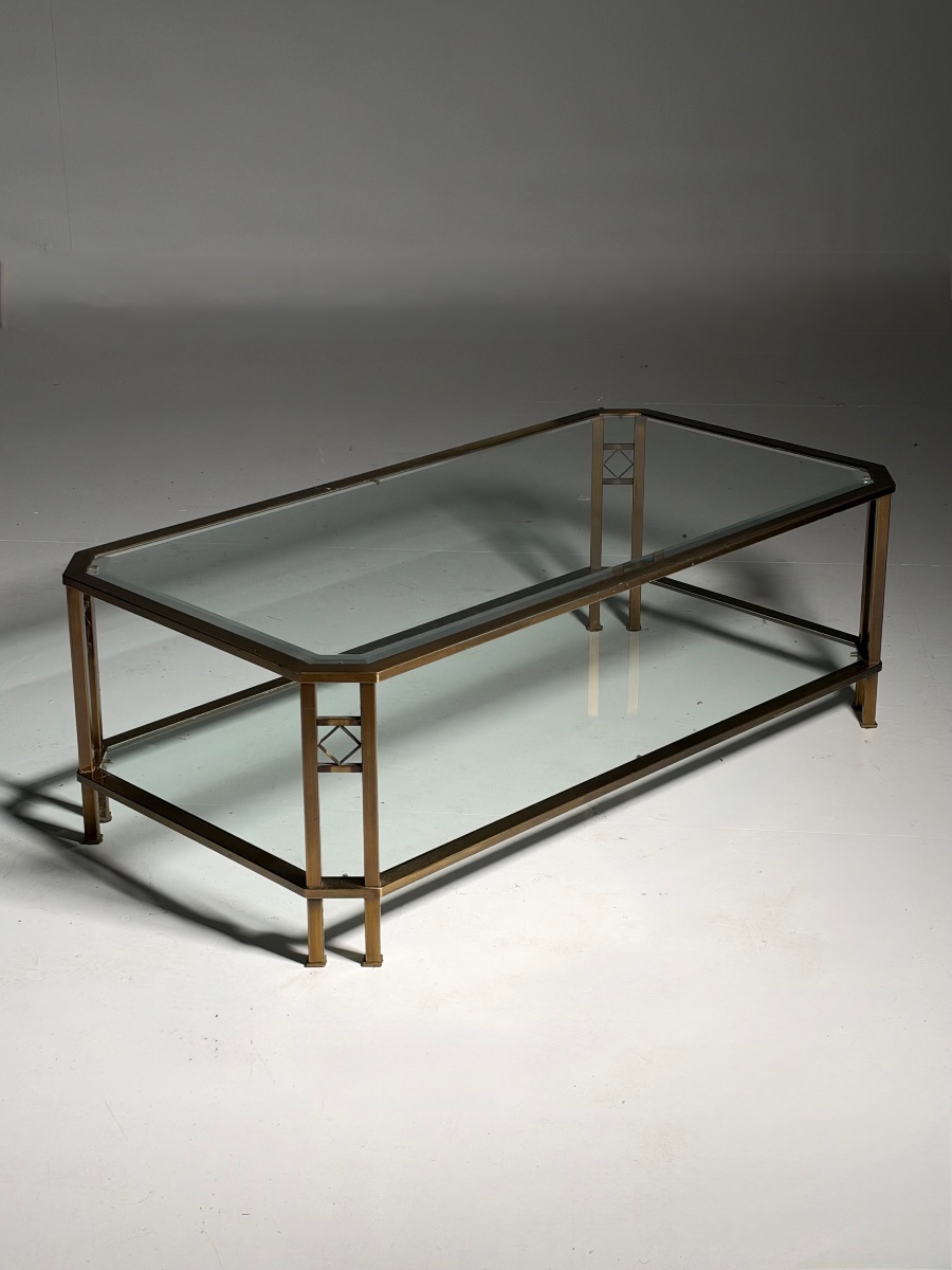 Table basse vintage en métal et verre-photo-2