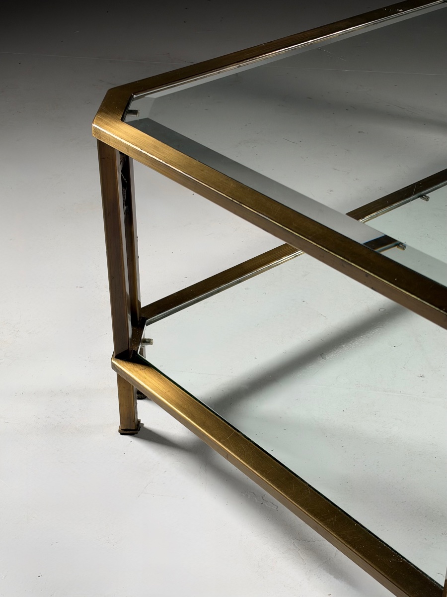 Table basse vintage en métal et verre-photo-3