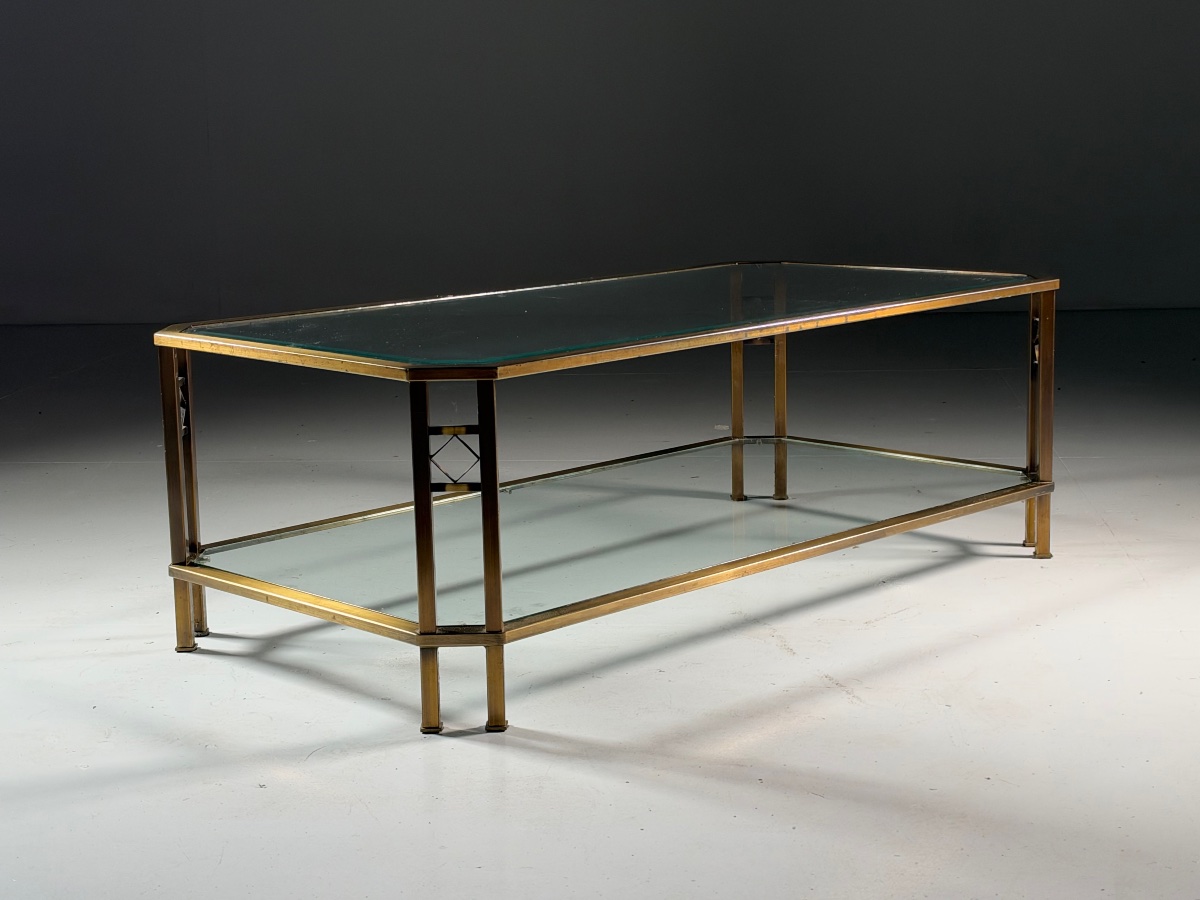 Table basse vintage en métal et verre-photo-2