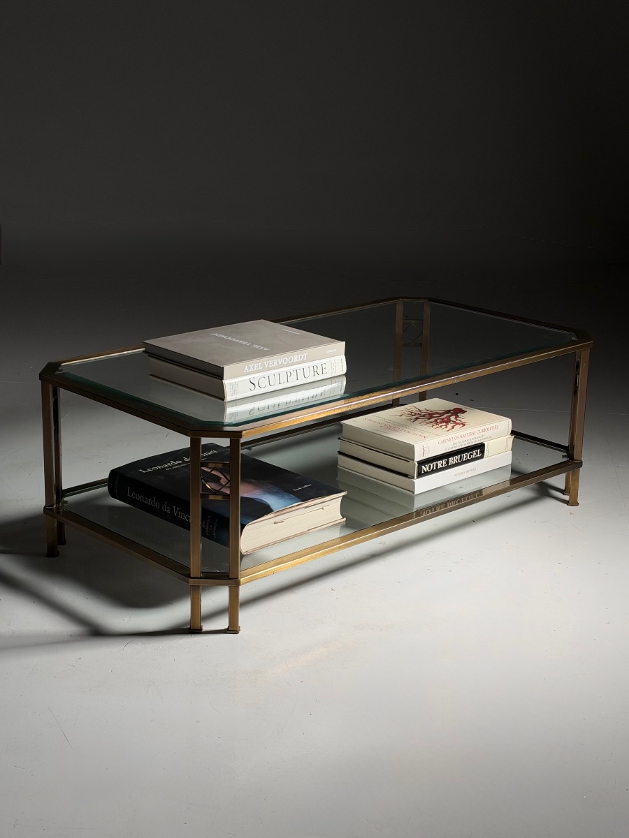 Table basse vintage en métal et verre-photo-5