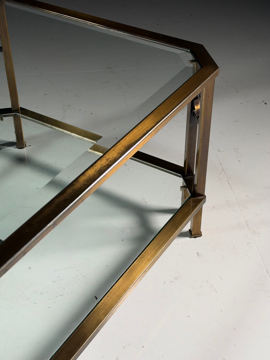 Table basse vintage en métal et verre-photo-6