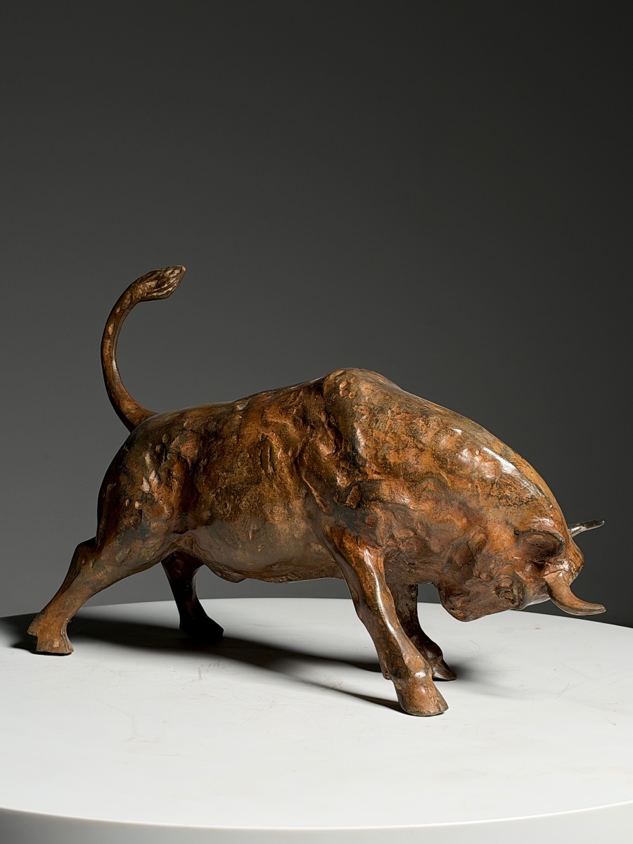 Bronze Statue By P. Chenet Depicting A Bull-photo-6