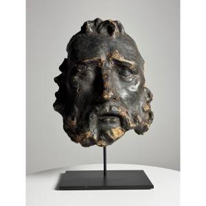 Classical Sculpture Head Of Zeus / Hercules On Pedestal
