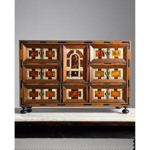 19th Century Art Cabinet In Wood With Ebony, Turtle And Bone Inlay